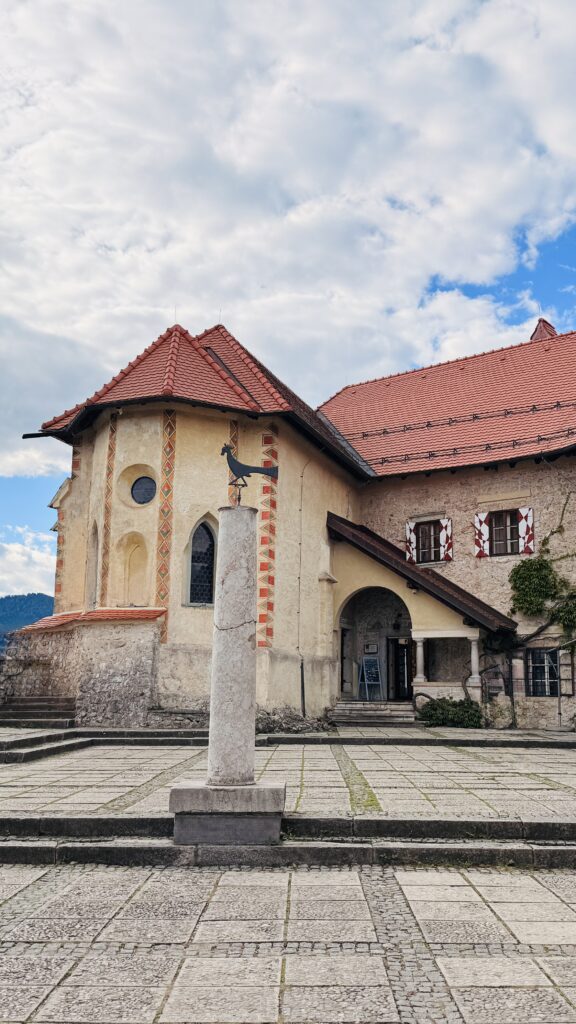 Courtyard of Bled Castle overlooking Lake Bled