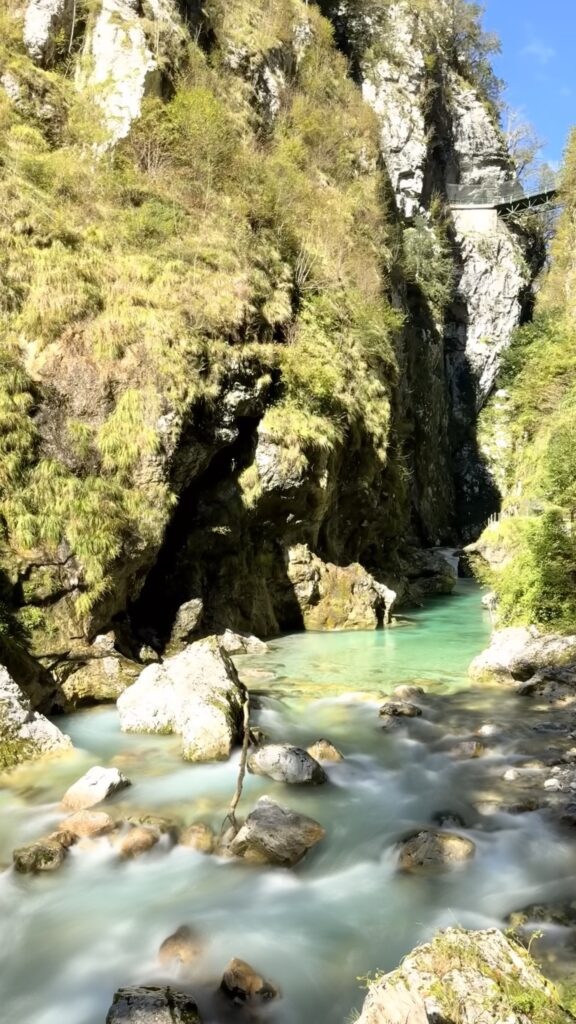 Emerald-green water in Tolmin Gorge, Slovenia
